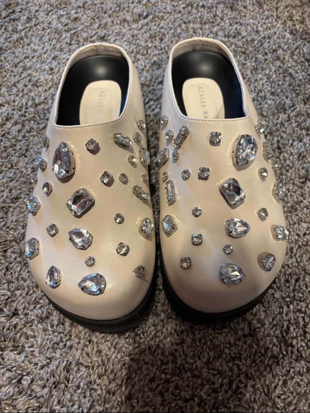 Azalea Wang Cream Jeweled Slip-On Clogs